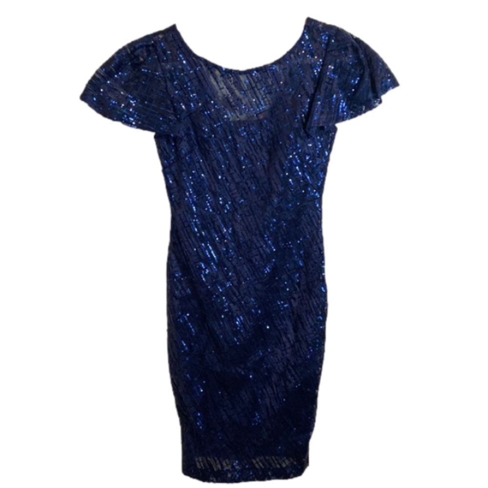 Marina Blue V-Neck Knee-Length Dress